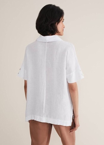 Phase Eight Carita V-Neck Linen Shirts White Australia | BS1093648